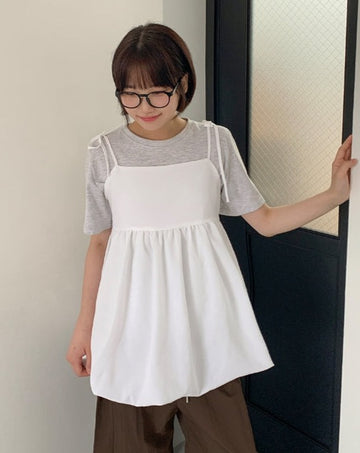 Yuriyu Ribbon Layered Balloon Sleeveless Blouse